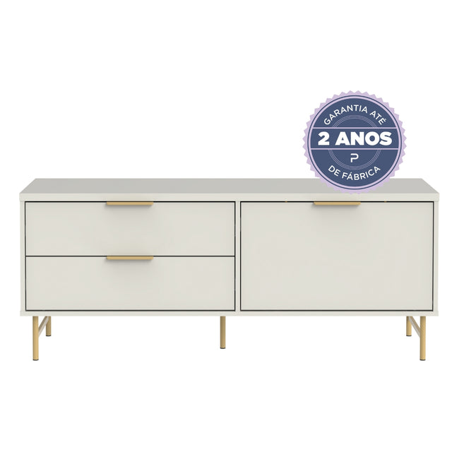 Rack para TVs até 50 Polegadas Yves 135 cm Off White Fosco com Dourado