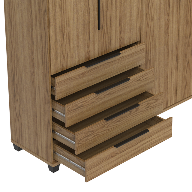 Guarda-Roupa 4 Portas 4 Gavetas 100% MDF Allen 181 cm Preto Fosco