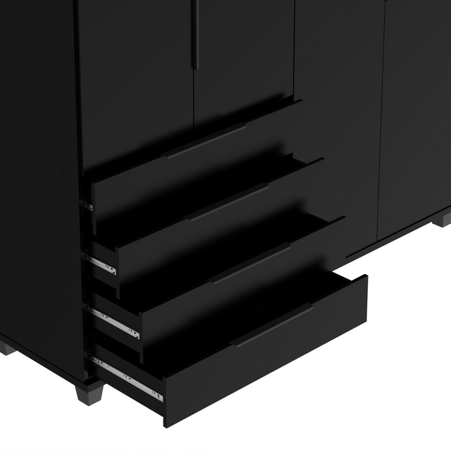 Guarda-Roupa 4 Portas 4 Gavetas 100% MDF Allen 181 cm Preto Fosco