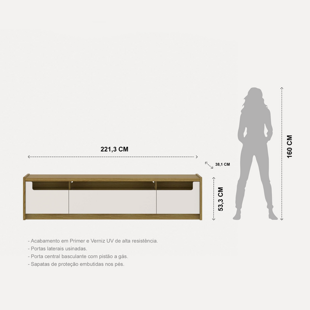 Rack para TVs até 75 Polegadas Oslo 220cm Off White com Freijó