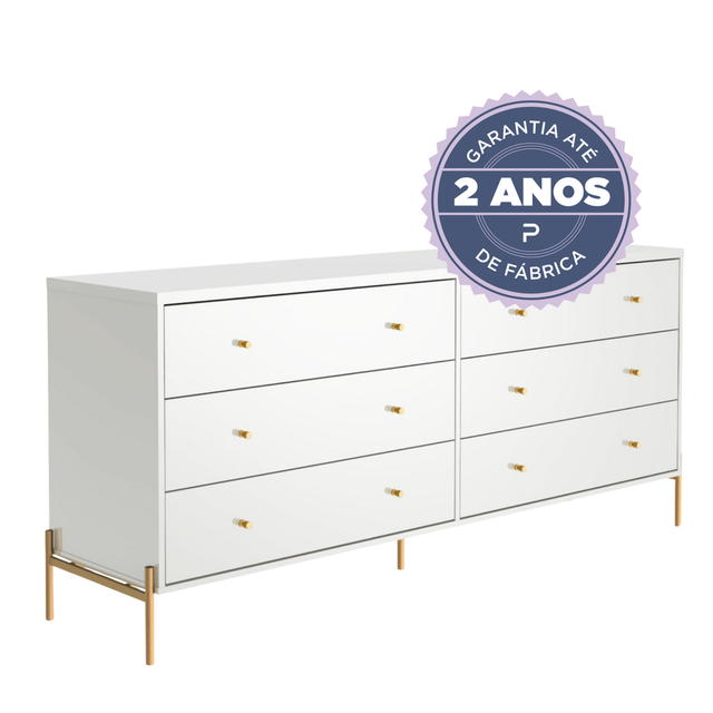Cômoda 6 Gavetas Jasper 182 cm Canella com Off White e Champanhe