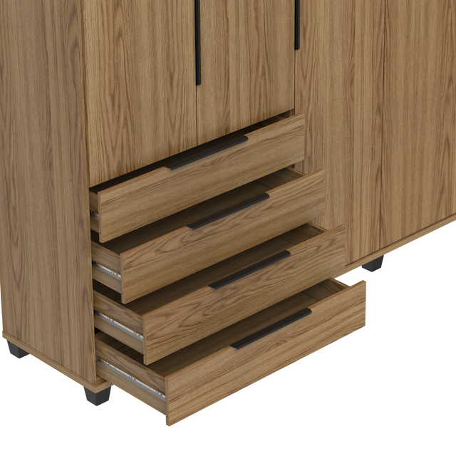 Guarda-Roupa Casal 5 Portas 4 Gavetas 100% MDF Allen 226 cm - Freijó c/ Preto Fosco
