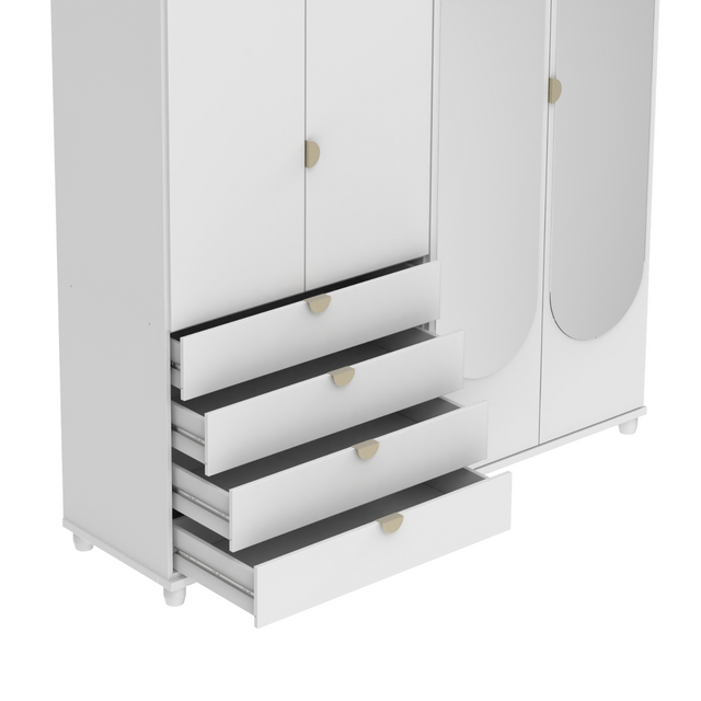 Guarda-Roupa 4 Portas 4 Gavetas com Espelho 100% MDF Look 181cm Freijó com Branco Fosco