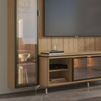 Estante para TV até 75 Polegadas com Prateleiras e Cristaleira Vidro Reflecta 100% MDF com Led Lincoln Float 254cm