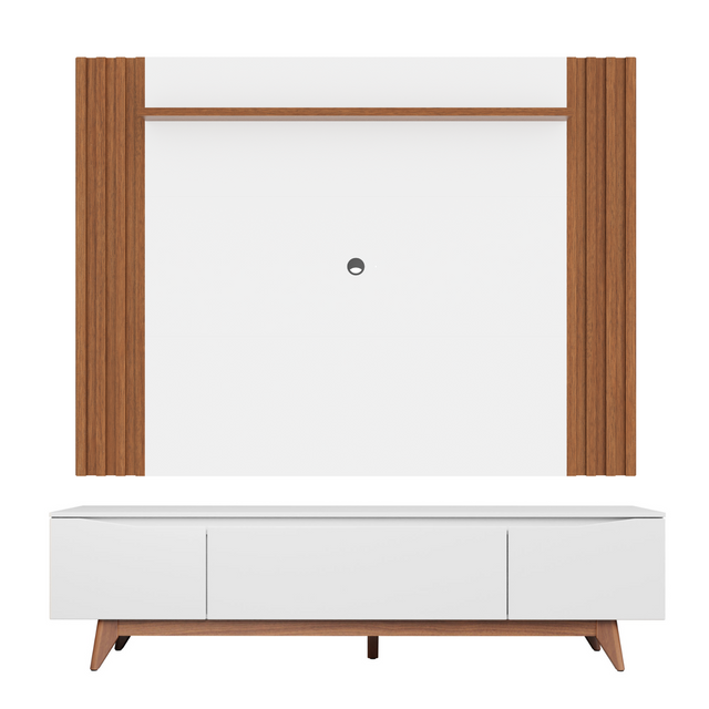 Rack Flynt 1.8 com Painel Allure para TVs 75 Polegadas Branco e Natural