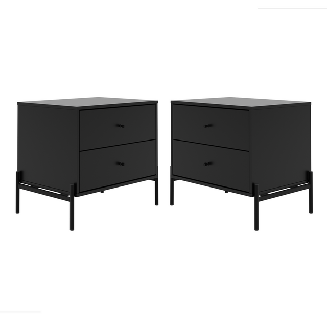Kit 2 Mesas de Cabeceira Jasper com 2 Gavetas 64cm Preto Fosco
