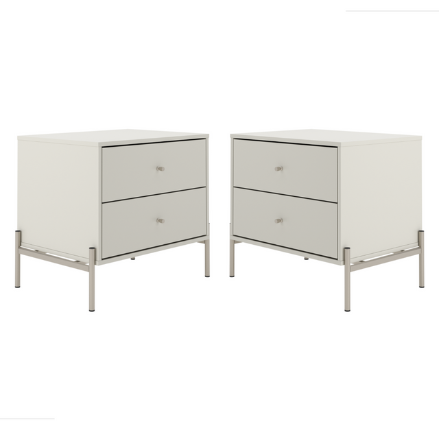 Kit 2 Mesas de Cabeceira Jasper com 2 Gavetas 64cm Off White Fosco com Champanhe