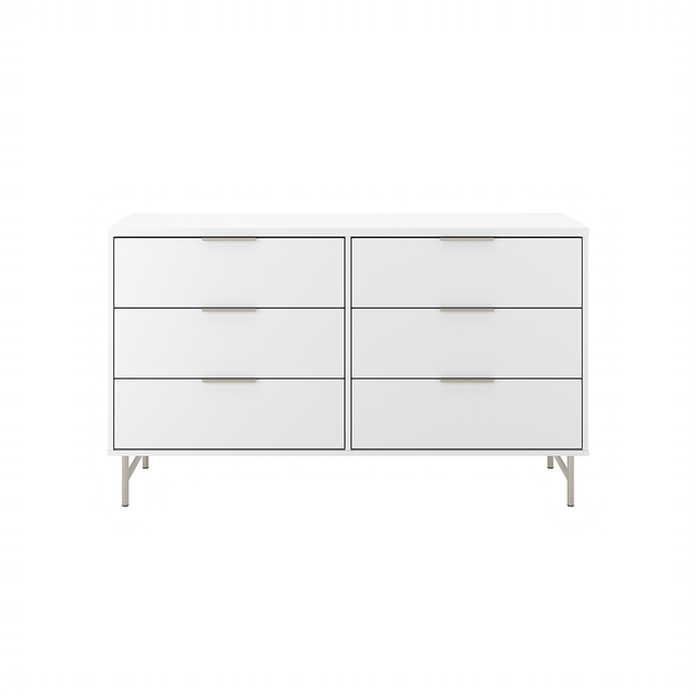 Cômoda 6 Gavetas Yves 135cm Off White com Dourado