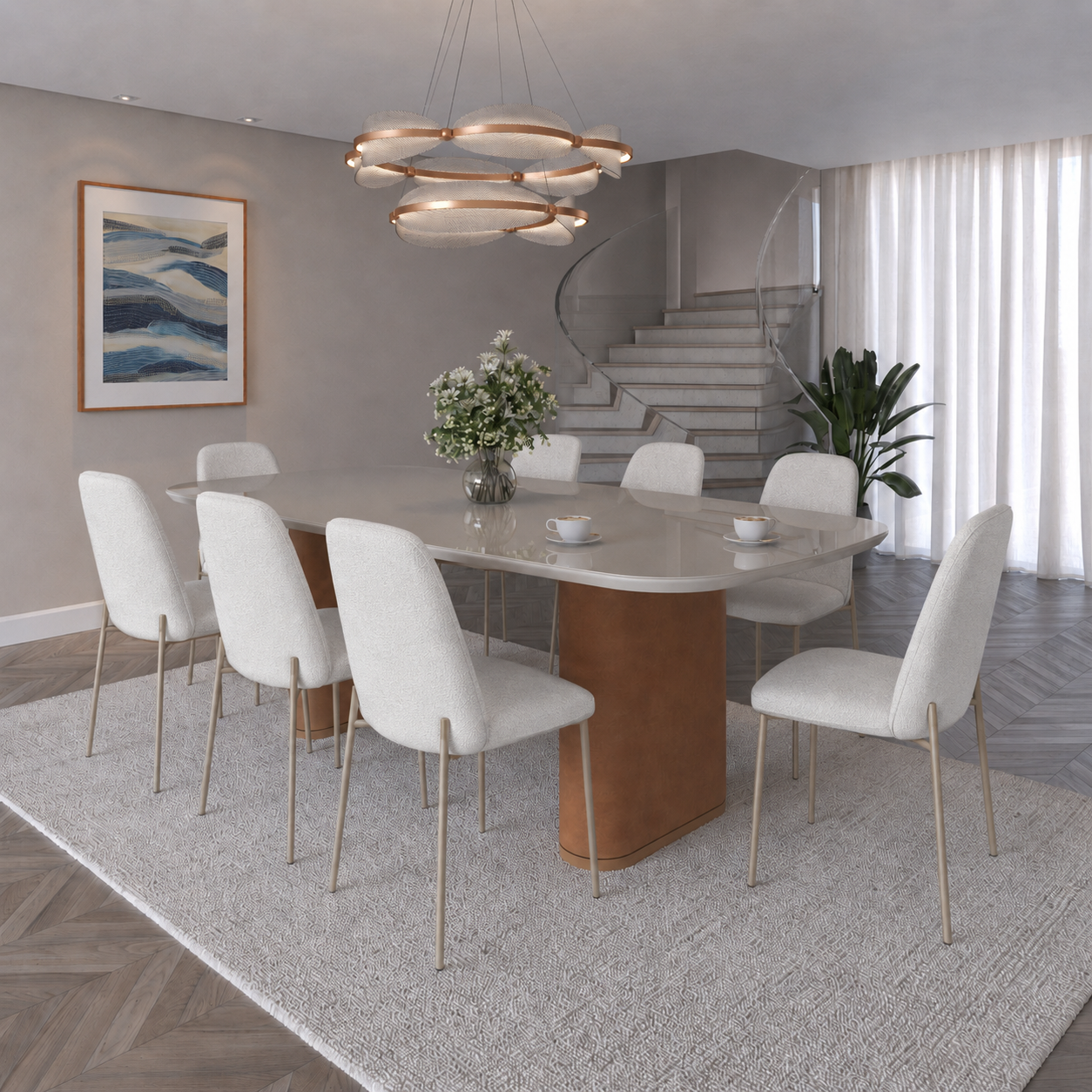 Conjunto de Jantar Mesa Retangular Lintz 8 Cadeiras Lucille