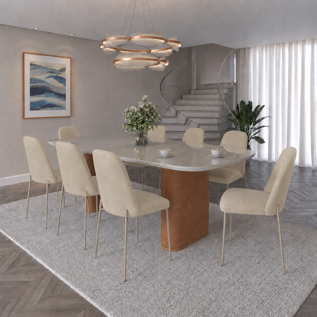 Conjunto de Jantar Mesa Retangular Lintz 8 Cadeiras Lucille