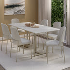 Conjunto de 4 Cadeiras de Aço Estofada Lucille Champanhe com Linho Off-White