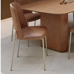 Conjunto de 4 Cadeiras de Aço Estofada Lucille Champanhe com PU Caramelo