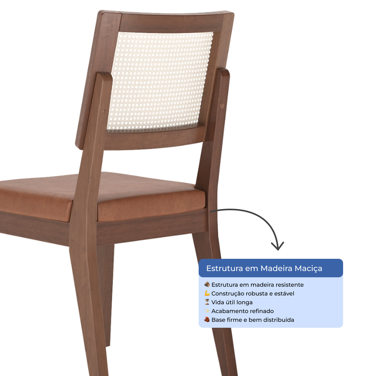 Conjunto de 4 Cadeiras de Madeira Maciça Saga Palhinha