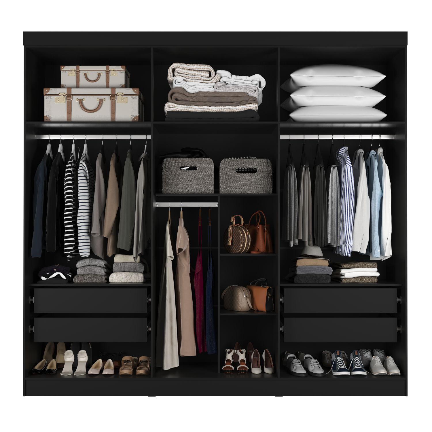 Guarda-Roupa Casal 6 Portas 4 Gavetas Lazzaro 231cm Carvalho