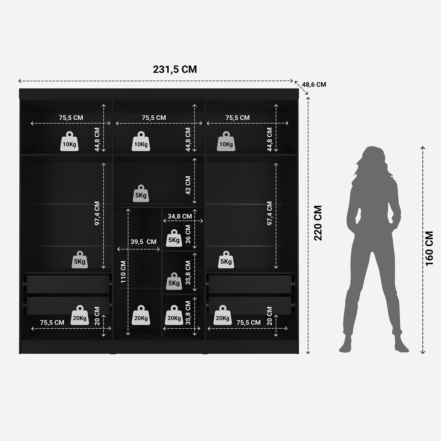 Guarda-Roupa Casal 6 Portas 4 Gavetas Lazzaro 231cm Carvalho