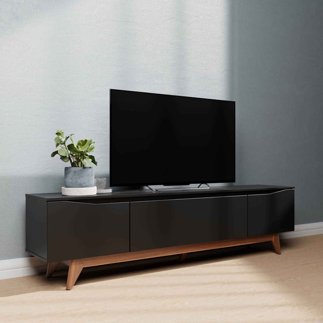 Rack Flynt para TVs até 75 Polegadas 3 Portas 184cm Preto com Natural