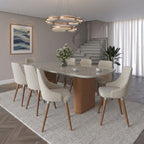 Conjunto de Jantar Mesa Retangular com Vidro Lintz 8 Cadeiras Evelyn Canella Off White