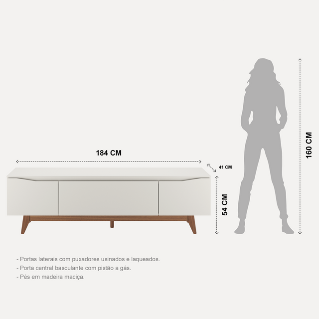 Rack Flynt para TVs até 75 Polegadas 3 Portas 184cm Off White com Natural