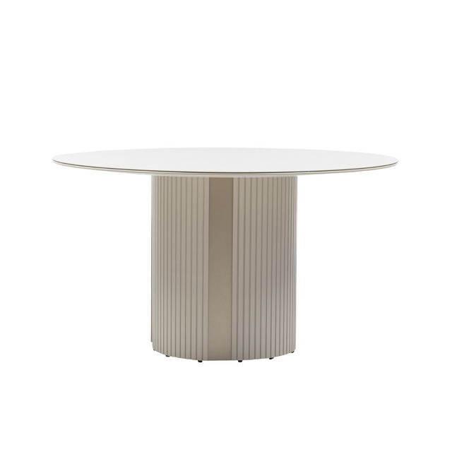 Mesa de Jantar Redonda Liege 135 cm - Off White Fosco c/ Champanhe / Outlet