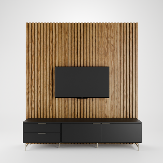 Painel Devin para TVs 75 Polegadas com Rack Yves 2.2 Preto com Champanhe