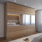 Guarda Roupa Casal 2 Portas de Correr c/ Espelho Gavino 238cm Carvalho