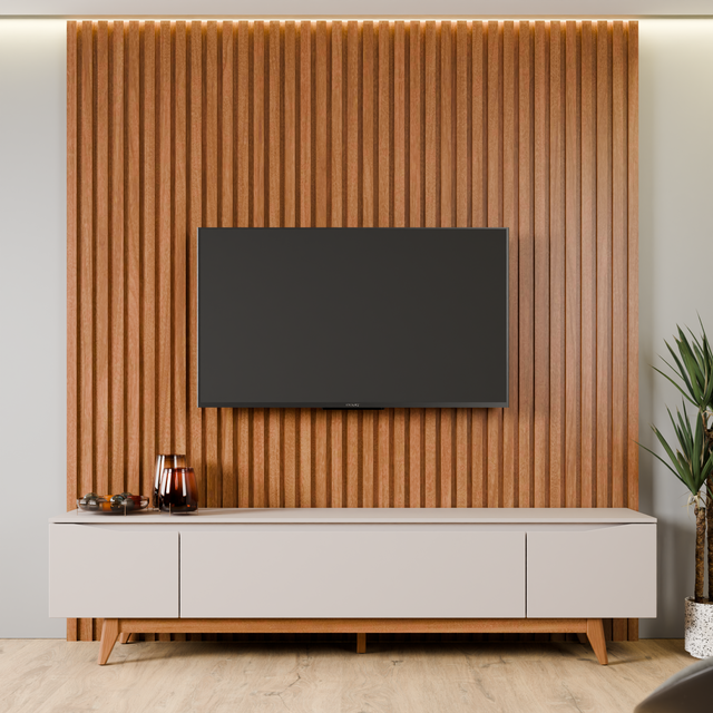Painel Devin para TVs 75 Polegadas com Rack Flynt 2.2 Natural com Off White