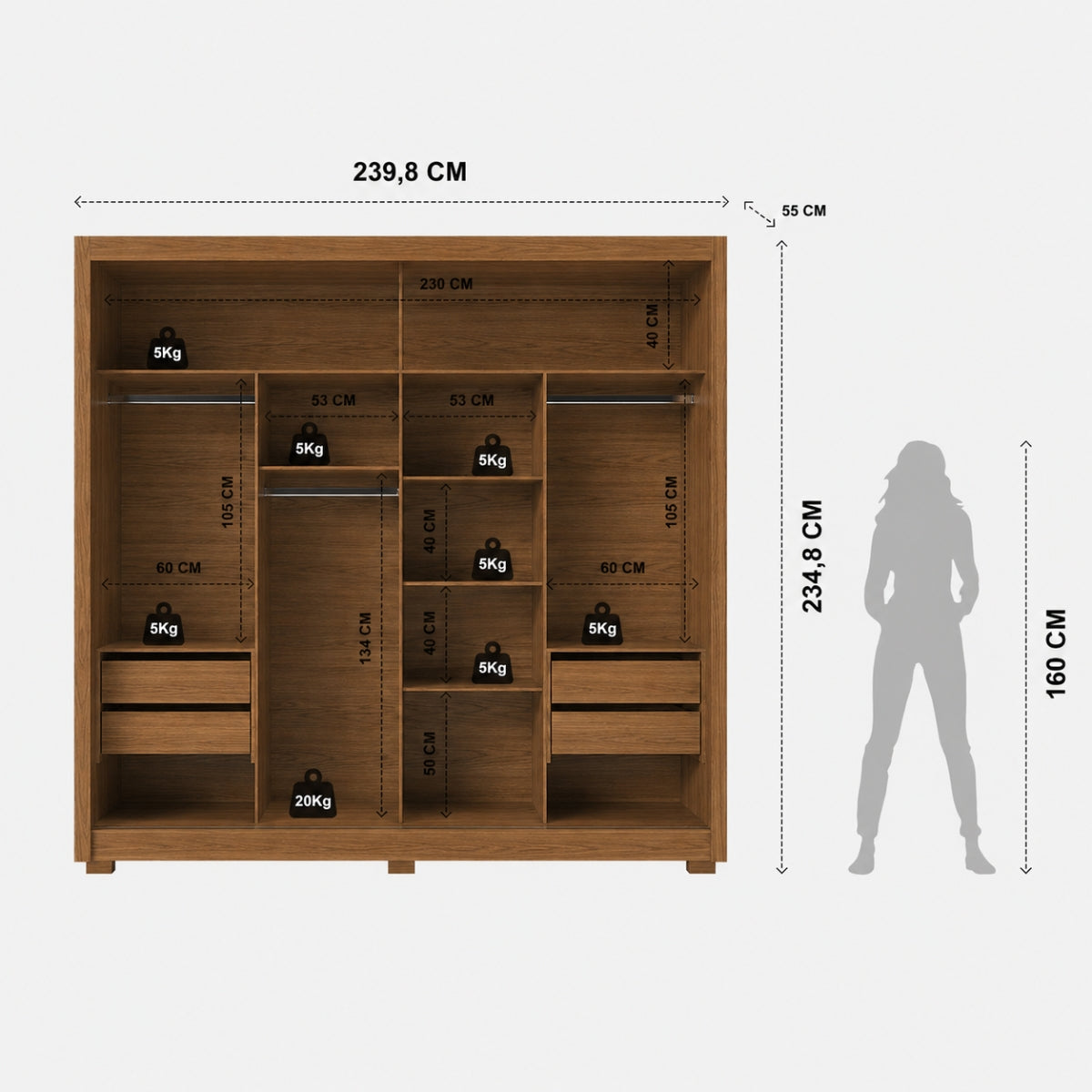 Guarda Roupa Casal 2 Portas de Correr com Espelho Soho 238cm Canella com Off White Fosco