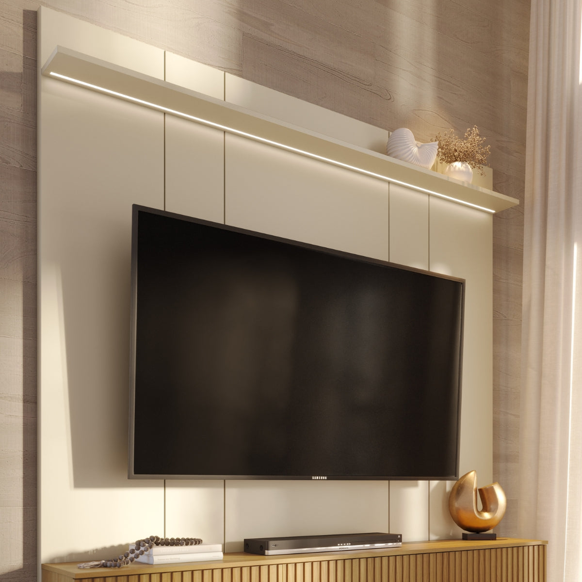 Painel para TV até 85 Polegadas com Prateleira e LED 100% MDF Neon Float 215cm