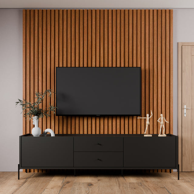 Painel Ripado Devin para TVs 75 Polegadas com Rack Jasper 2.2 Preto Fosco