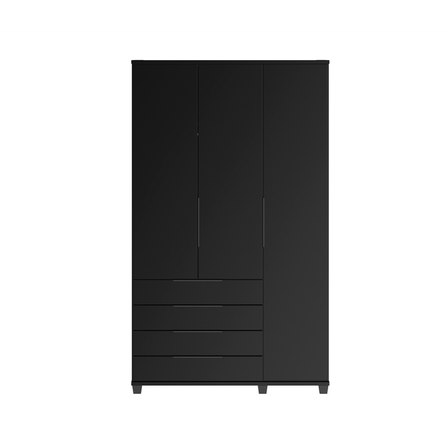 Homedock Guarda-Roupa Solteiro 3 Portas 4 Gavetas 100% MDF Allen 136 cm - Preto Fosco Móveis Província