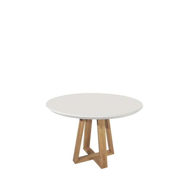 Mesa de Jantar Bennett Redonda 115 cm - Cinamomo c/ Vidro Off White