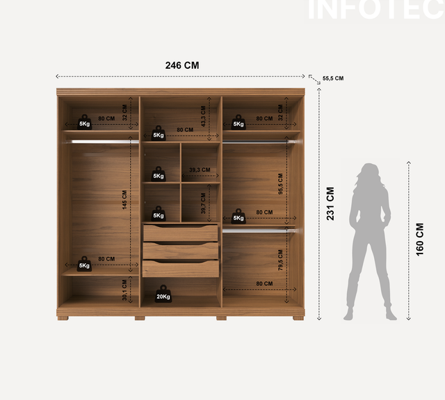 Guarda-Roupa 100% MDF Casal 6 portas Memphis - 246 cm