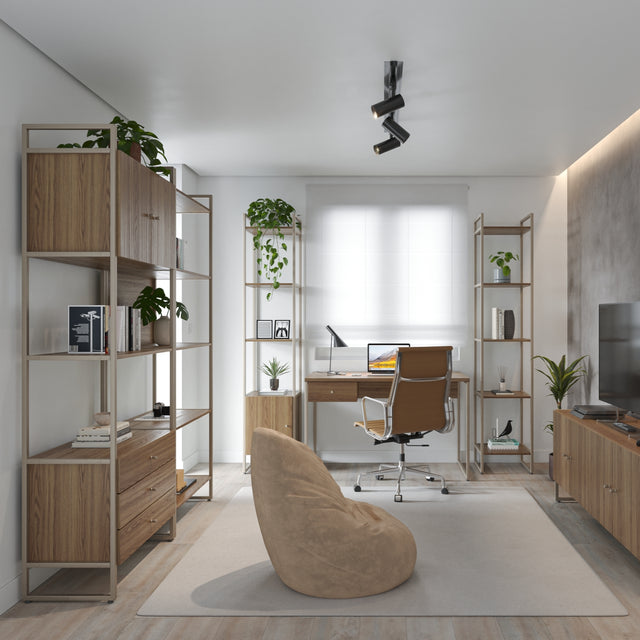 Escrivaninha 120cm e 2 Estantes Modulares 75cm Voss - Freijó com Champanhe