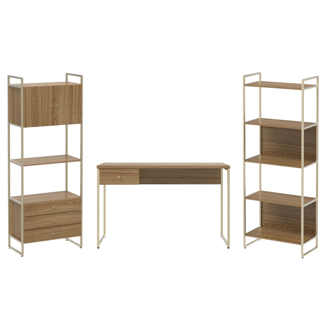 Escrivaninha 120cm e 2 Estantes Modulares 75cm Voss - Freijó com Champanhe