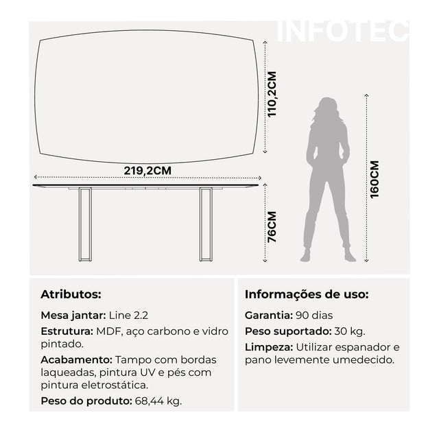 Mesa de Jantar Line 219 cm