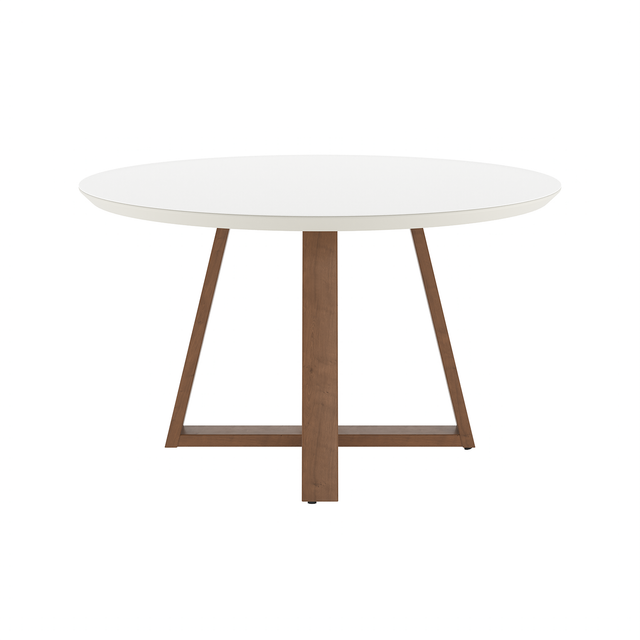 Mesa de Jantar Redonda Bennett c/ Vidro 135 cm - Natural c/ Vidro Off White