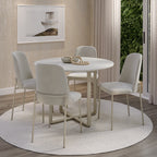 Conjunto de Jantar Mesa Redonda com Vidro Arcádia 4 Cadeiras Lucille Off White com Champanhe