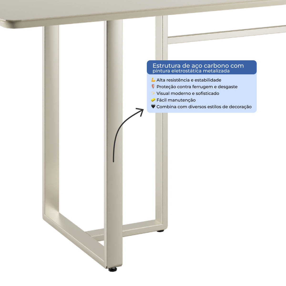 Mesa de Jantar Retangular com Vidro para 6 Lugares Arcádia 160cm Off-White Fosco com Champanhe