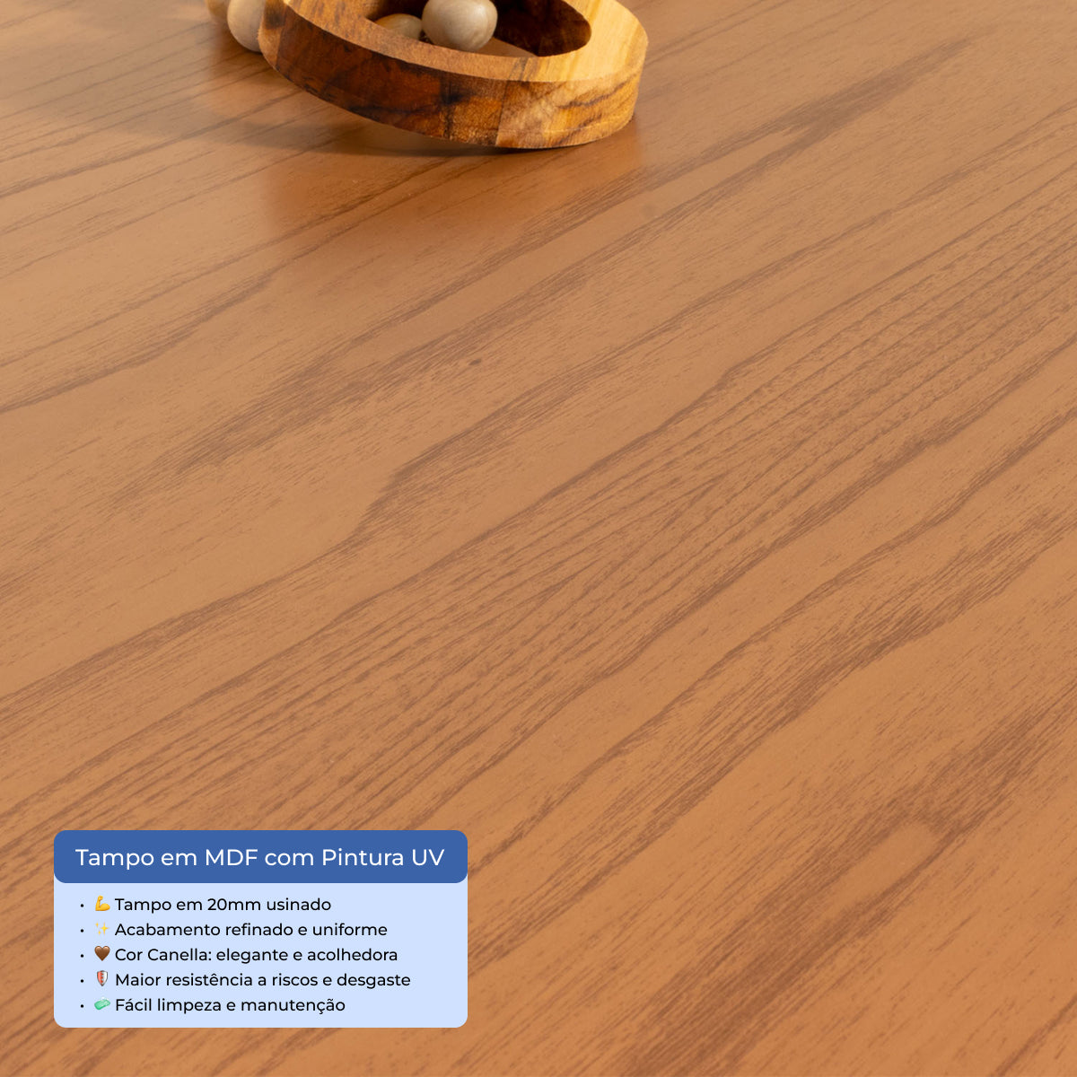 Mesa de Jantar Retangular para 6 Lugares Harmony 184cm Natural com Canella