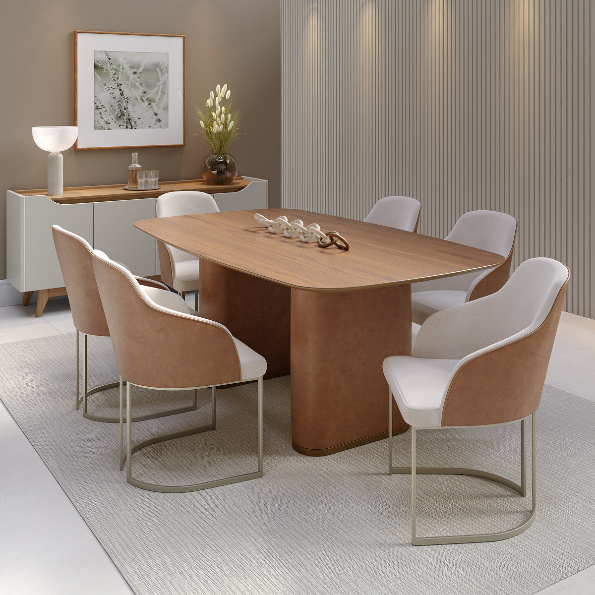 Mesa de Jantar Retangular para 6 Lugares Lintz 184cm Canella com PU Caramelo