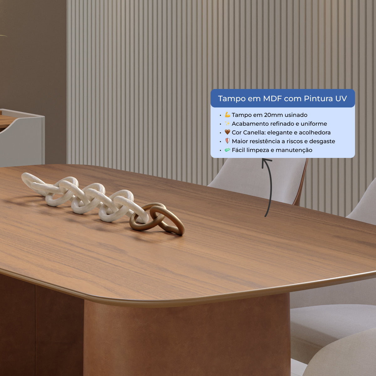 Mesa de Jantar Retangular para 6 Lugares Lintz 184cm Canella com PU Caramelo