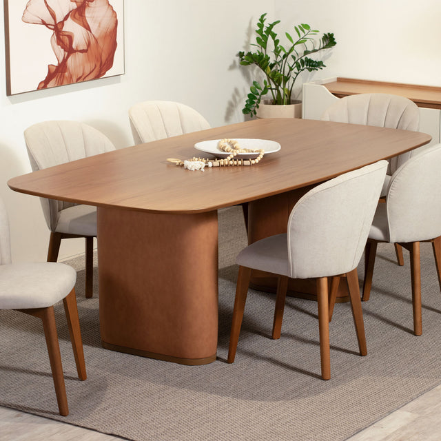 Mesa de Jantar Lintz 184 cm - Canela c/ PU Caramelo