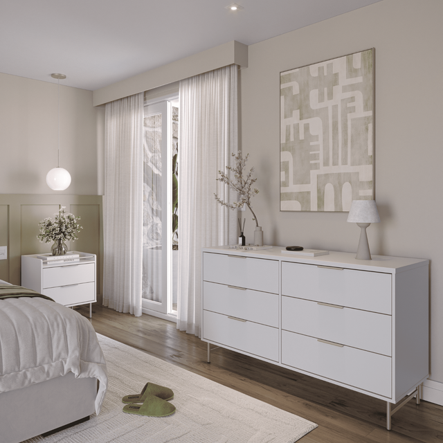 Cômoda 6 Gavetas Yves 135cm Branco Fosco com Champanhe