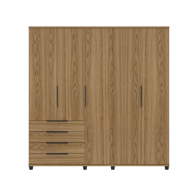 Homedock Guarda-Roupa Casal 5 Portas 4 Gavetas 100% MDF Allen 226 cm - Freijó c/ Preto Fosco Móveis Província