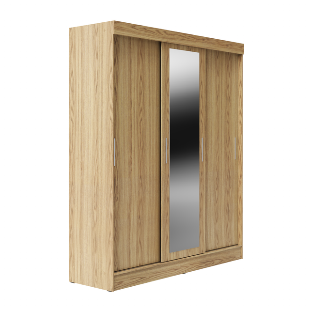 Guarda Roupa Casal 3 Portas de Correr c/ Espelho Vittorio 172cm Carvalho