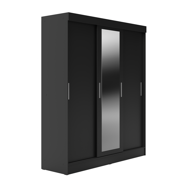 Guarda Roupa Casal 3 Portas de Correr c/ Espelho Vittorio 172cm Preto