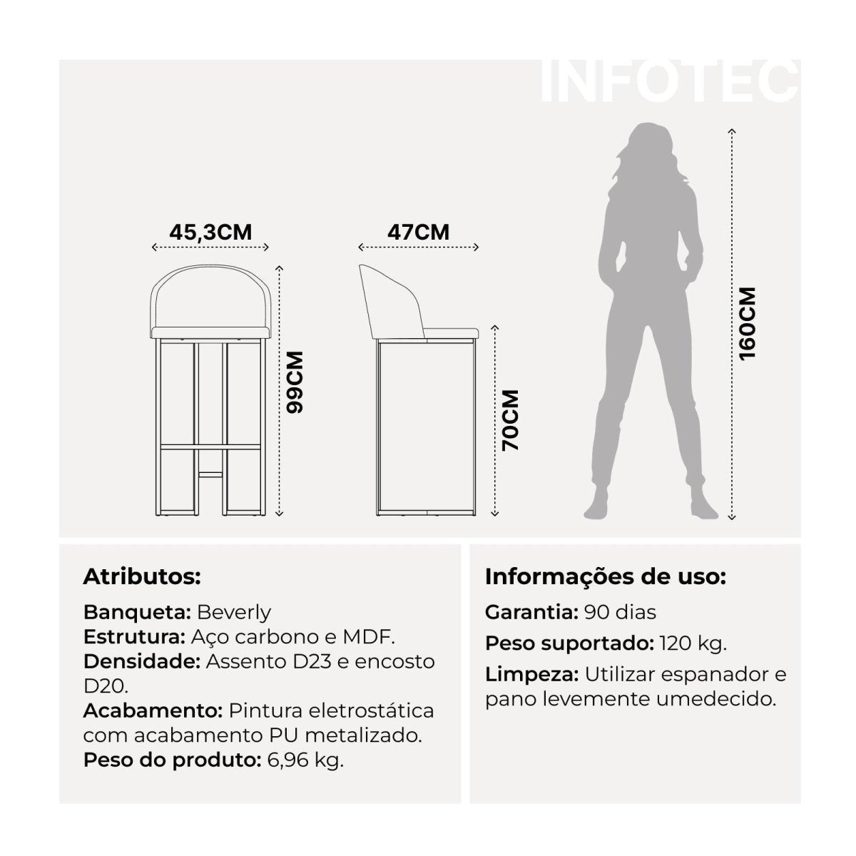 Banqueta Alta de Aço Beverly Dourado e Stone - Província - Banquetas