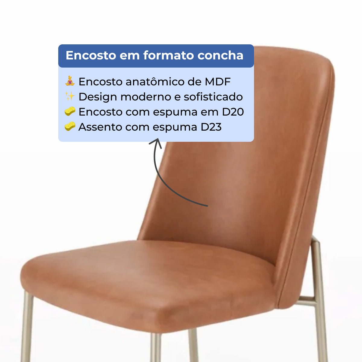 Banqueta Alta de Aço Estofada Lucille Champanhe com PU Caramelo - Província - Banquetas