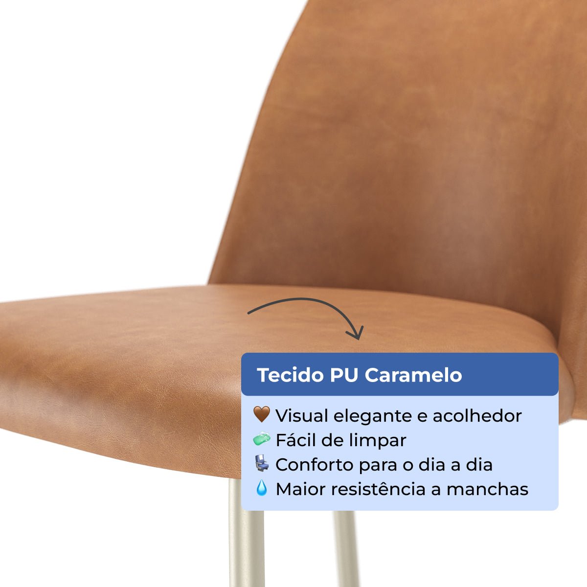 Banqueta Alta de Aço Estofada Lucille Champanhe com PU Caramelo - Província - Banquetas