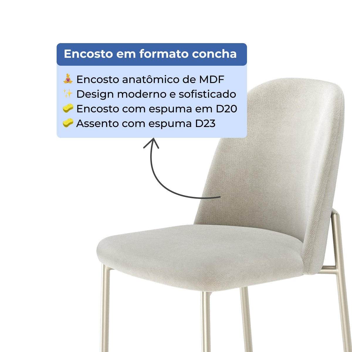 Banqueta Alta de Aço Estofada Lucille Champanhe com Soft Palha - Província - Banquetas